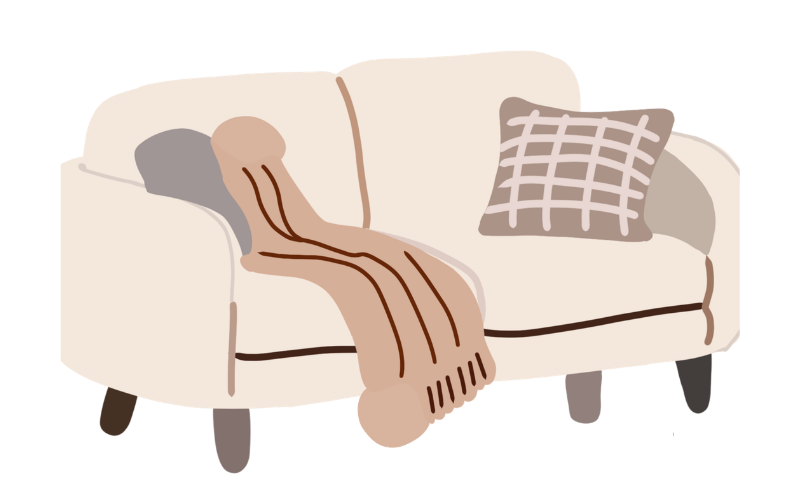 Sofa beige mit Decken gezeichnet, Reiki, Niedernberg bei Aschaffenburg, Elke Maria Becker