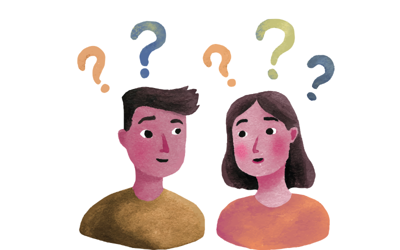 Mann und Frau mit Fragezeichen über dem Kopf, Sexualtherapie, Niedernberg bei Aschaffenburg, Elke Maria Becker